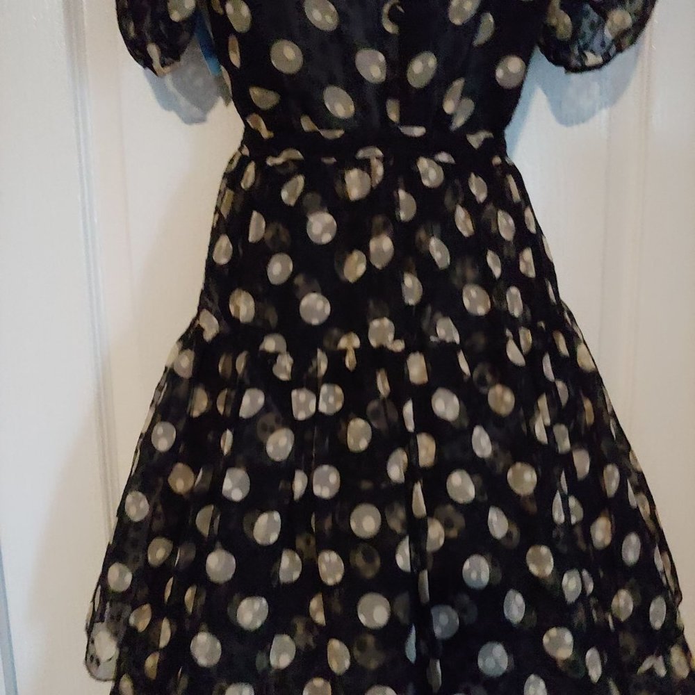 Hanae Mori Vintage 100% Silk Short Sleeve Button Top Tiered Midi Skirt Polka Dot - Picture 5 of 16